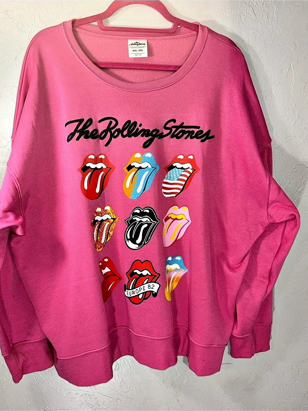 The Rolling Stones Multi-Tongue Graphic Crewneck Sweatshirt Pink & Black XXL